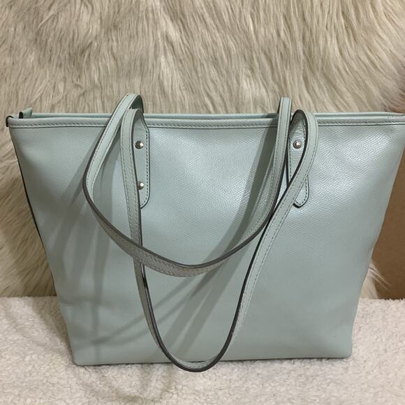 COACH Cross Grain Leather Zip Top CITY TOTE in Sea Glass F36875 - Picture 5 of 16